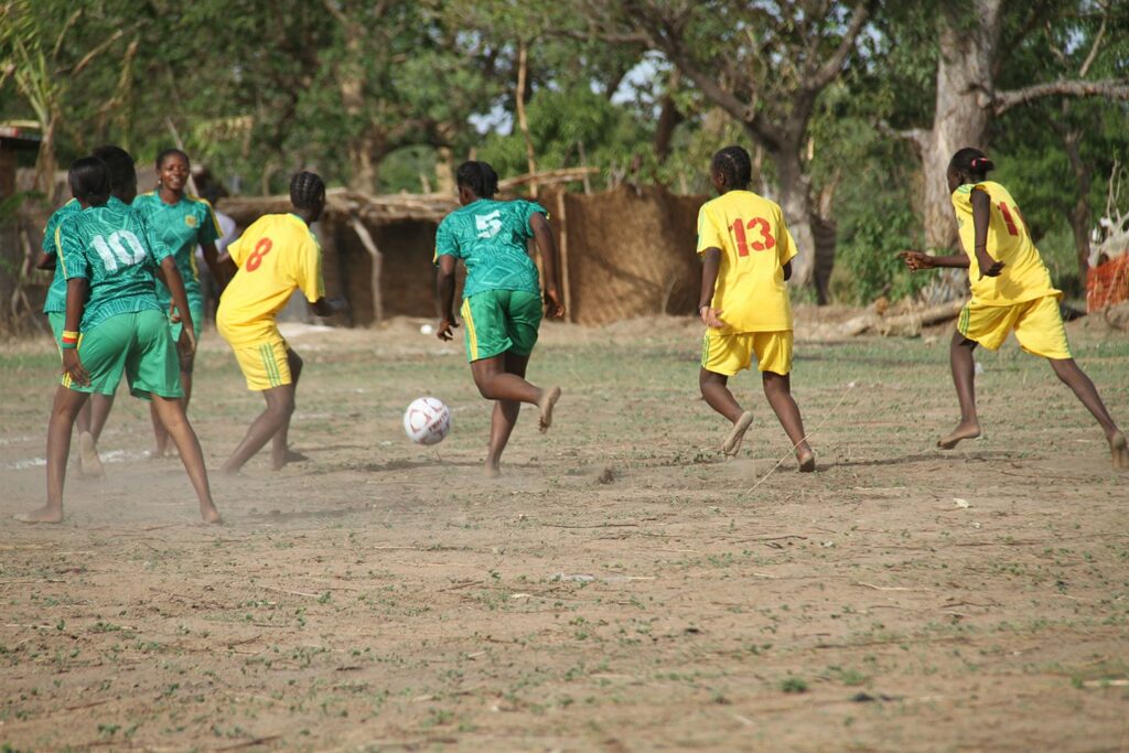 Women playing soccer